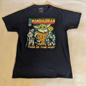 Star Wars Mandalorian Black Tee with Green and Yellow Accents